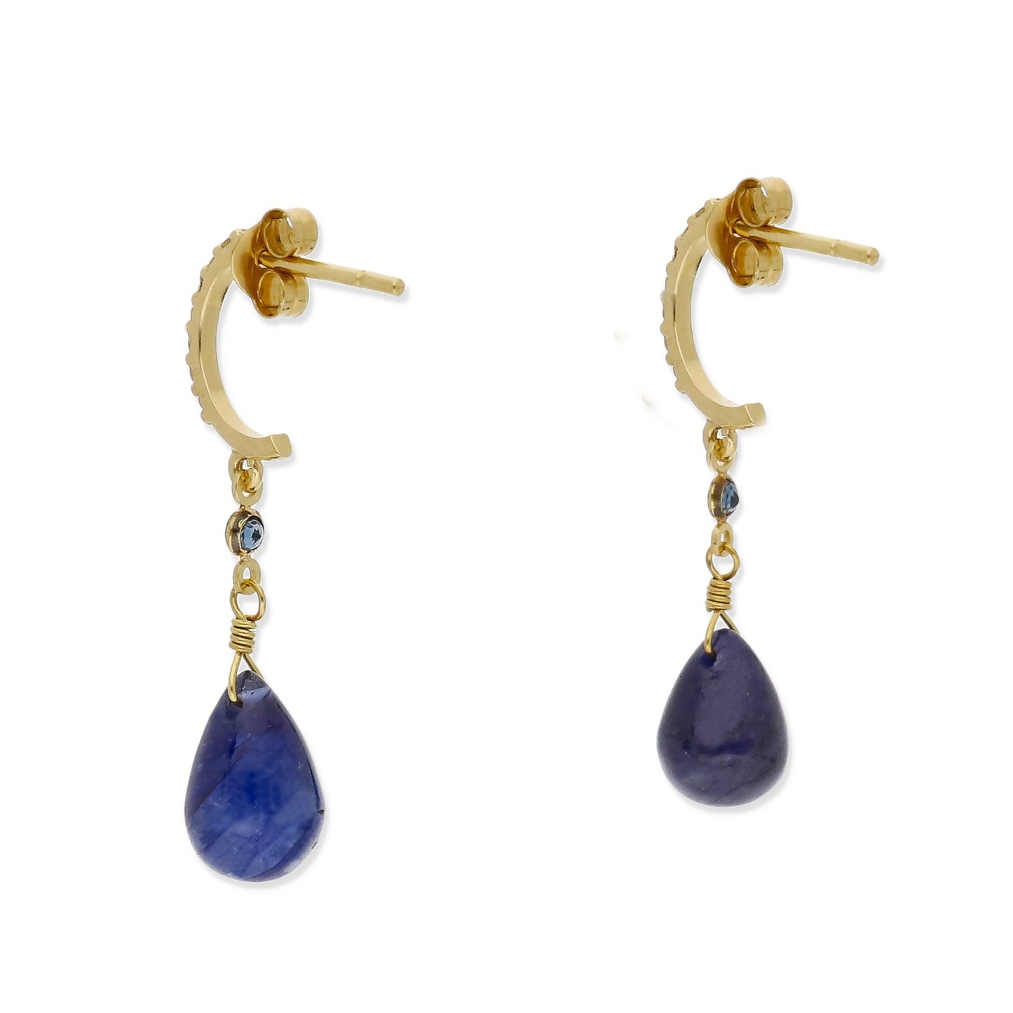 Pendientes Diletto Azul en Oro 18K con Zafiros y Medio Aro de Diamantes