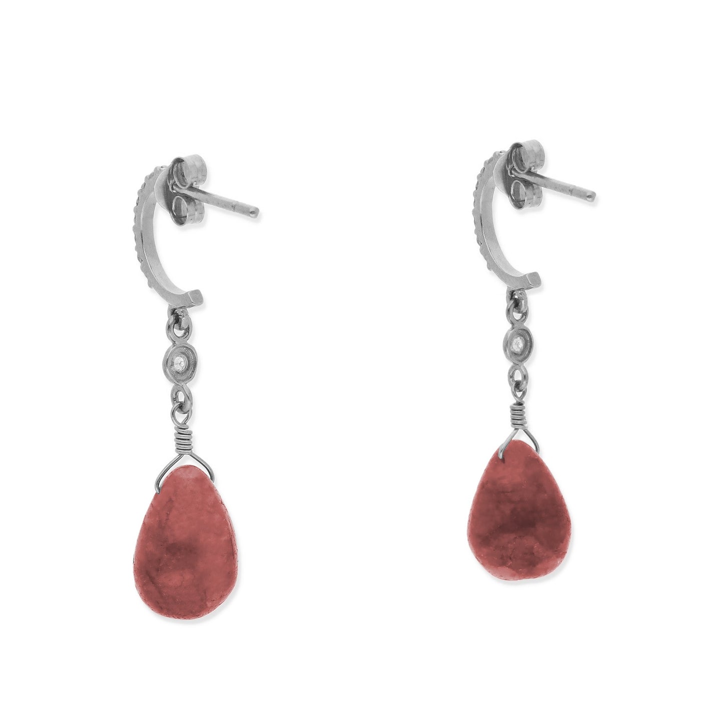 Pendientes Diletto en Oro Blanco 18K con Rubíes y Medio Aro de Diamantes