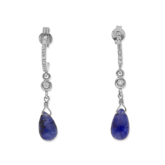 Pendientes Diletto en Oro Blanco 18K con Zafiros y Medio Aro de Diamantes