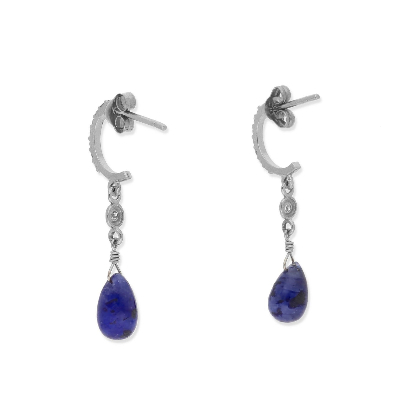 Pendientes Diletto en Oro Blanco 18K con Zafiros y Medio Aro de Diamantes