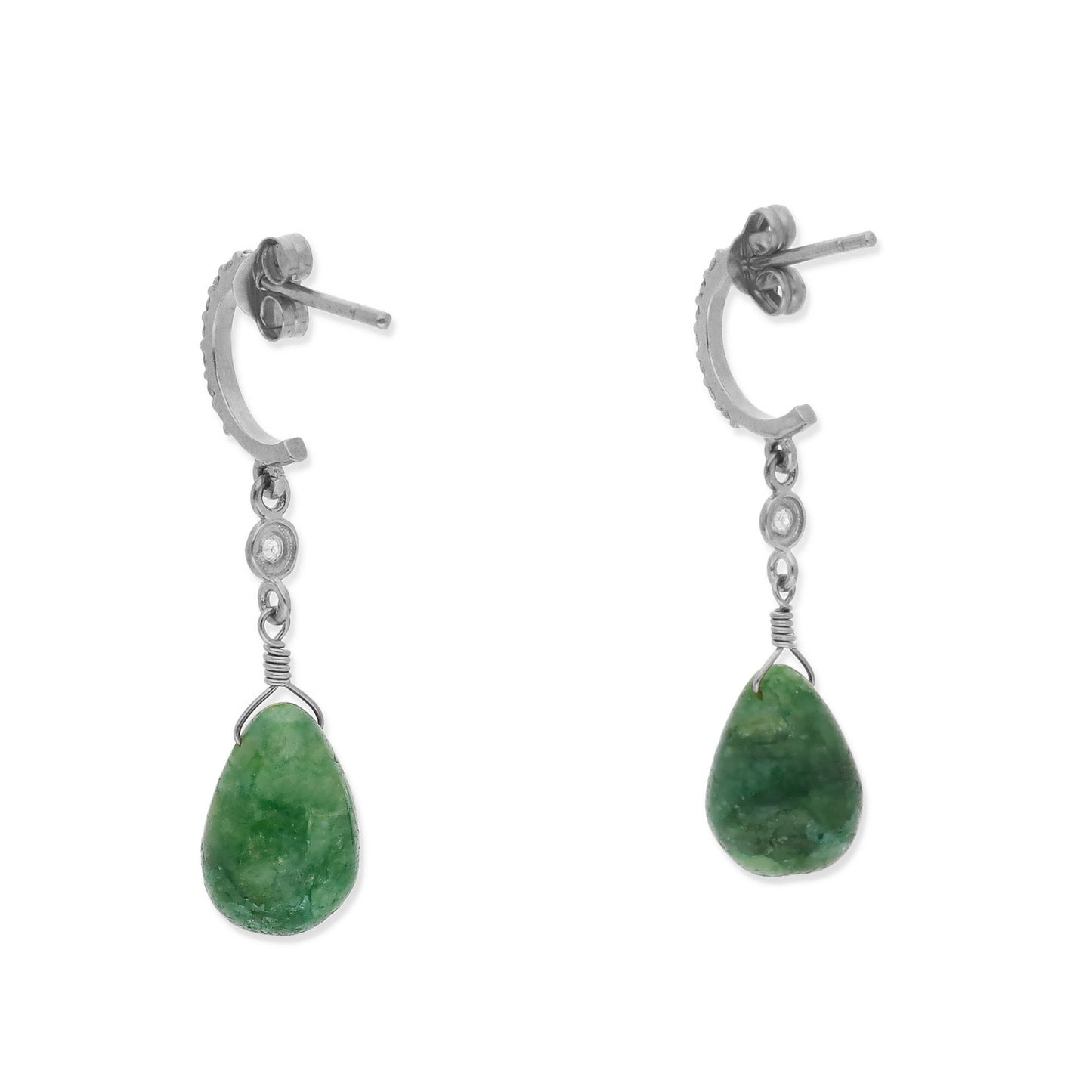 Pendientes Diletto en Oro Blanco 18K con Esmeraldas y Medio Aro de Diamantes