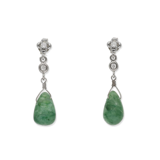 Pendientes Lunaria en Oro Blanco 18K con Diamantes en Flor y Esmeraldas