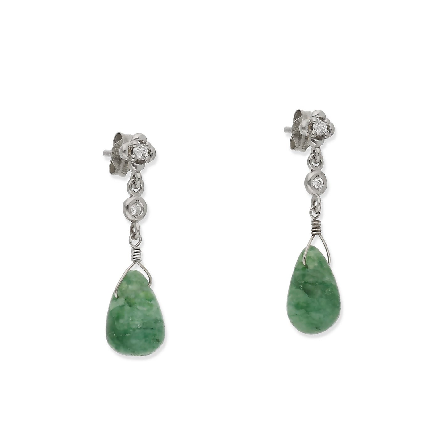 Pendientes Lunaria en Oro Blanco 18K con Diamantes en Flor y Esmeraldas