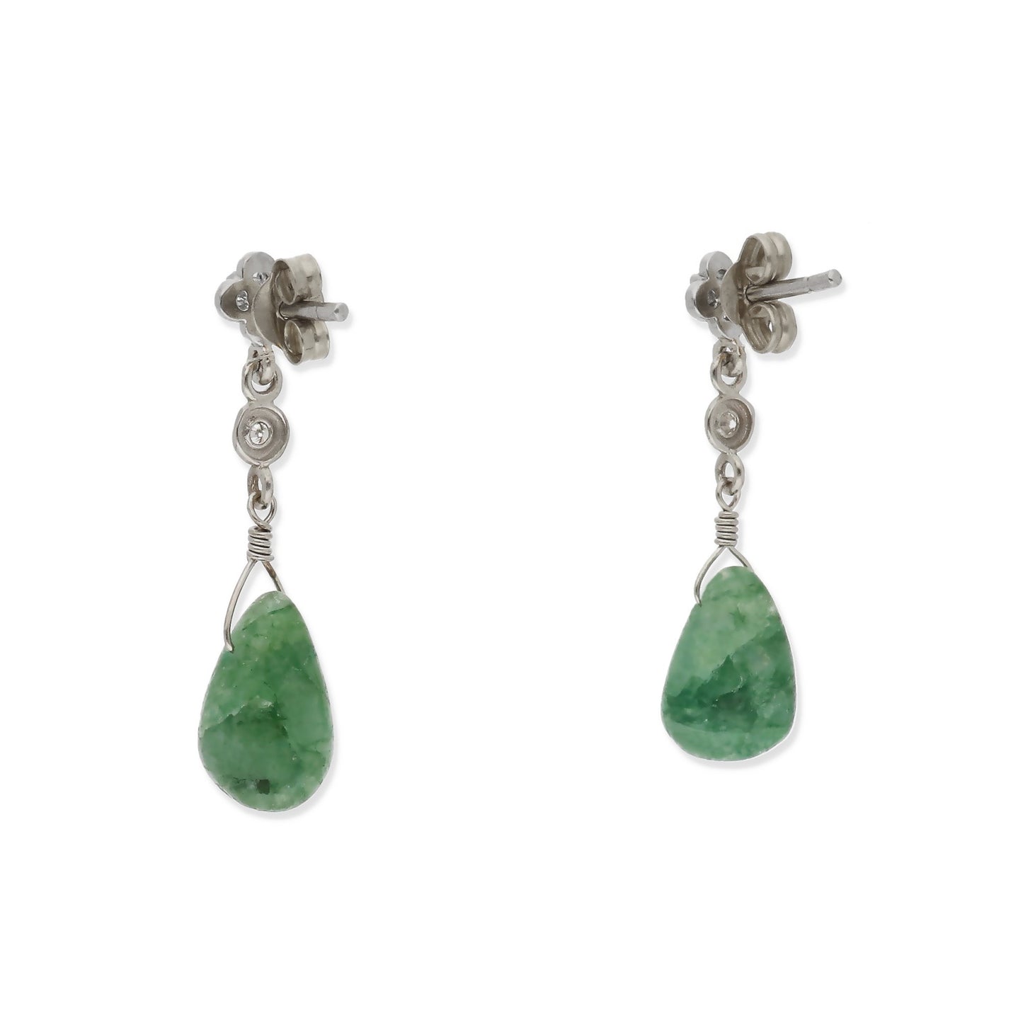 Pendientes Lunaria en Oro Blanco 18K con Diamantes en Flor y Esmeraldas
