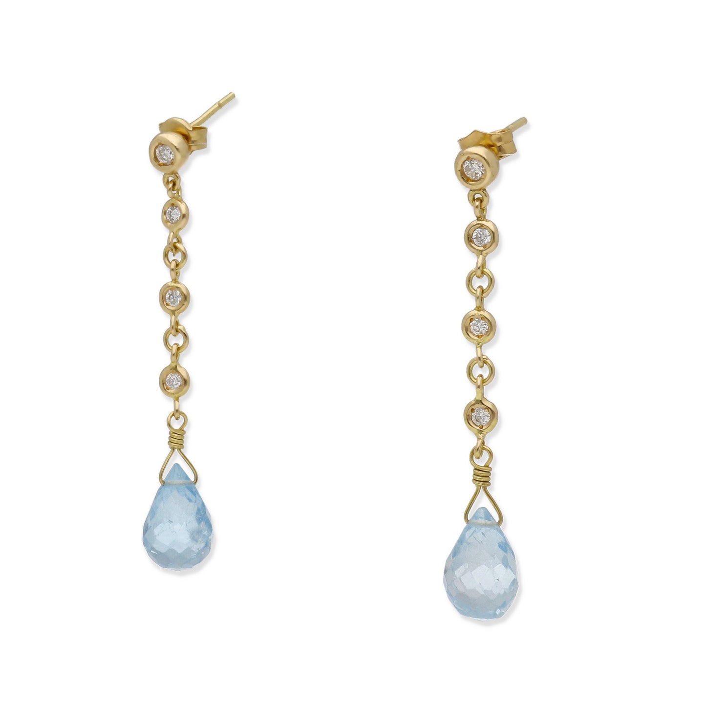 Pendientes Quadama en Oro de Ley 18K con Diamantes y Topacios Azules Facetados