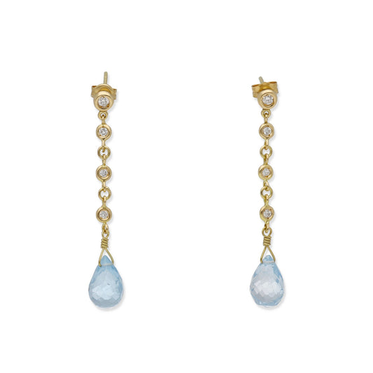 Pendientes Quadama en Oro de Ley 18K con Diamantes y Topacios Azules Facetados