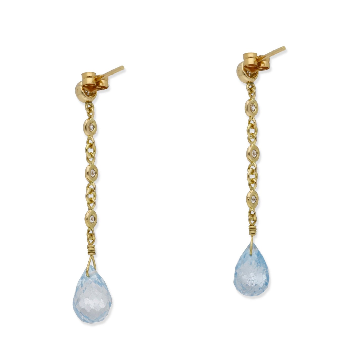Pendientes Quadama en Oro de Ley 18K con Diamantes y Topacios Azules Facetados