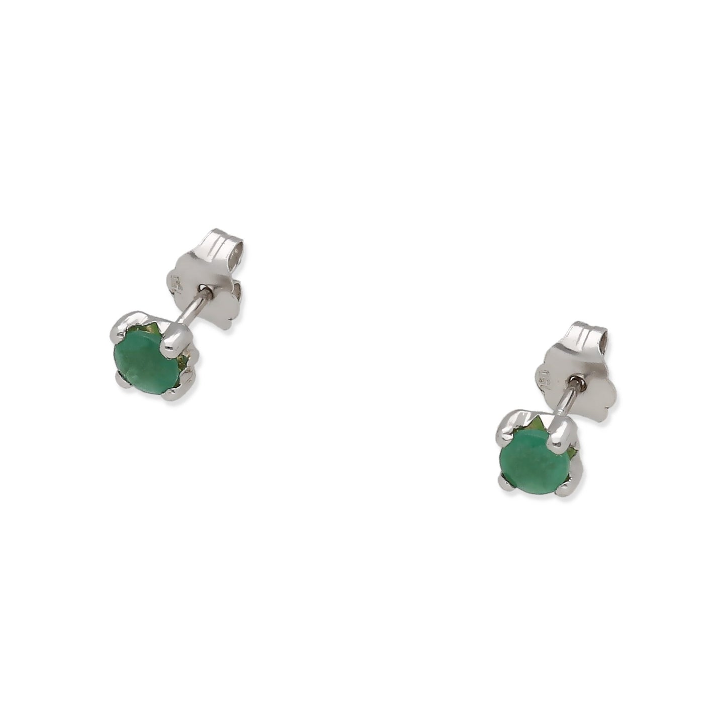 Pendientes de Botón en Oro Blanco 18K con Esmeralda 4mm