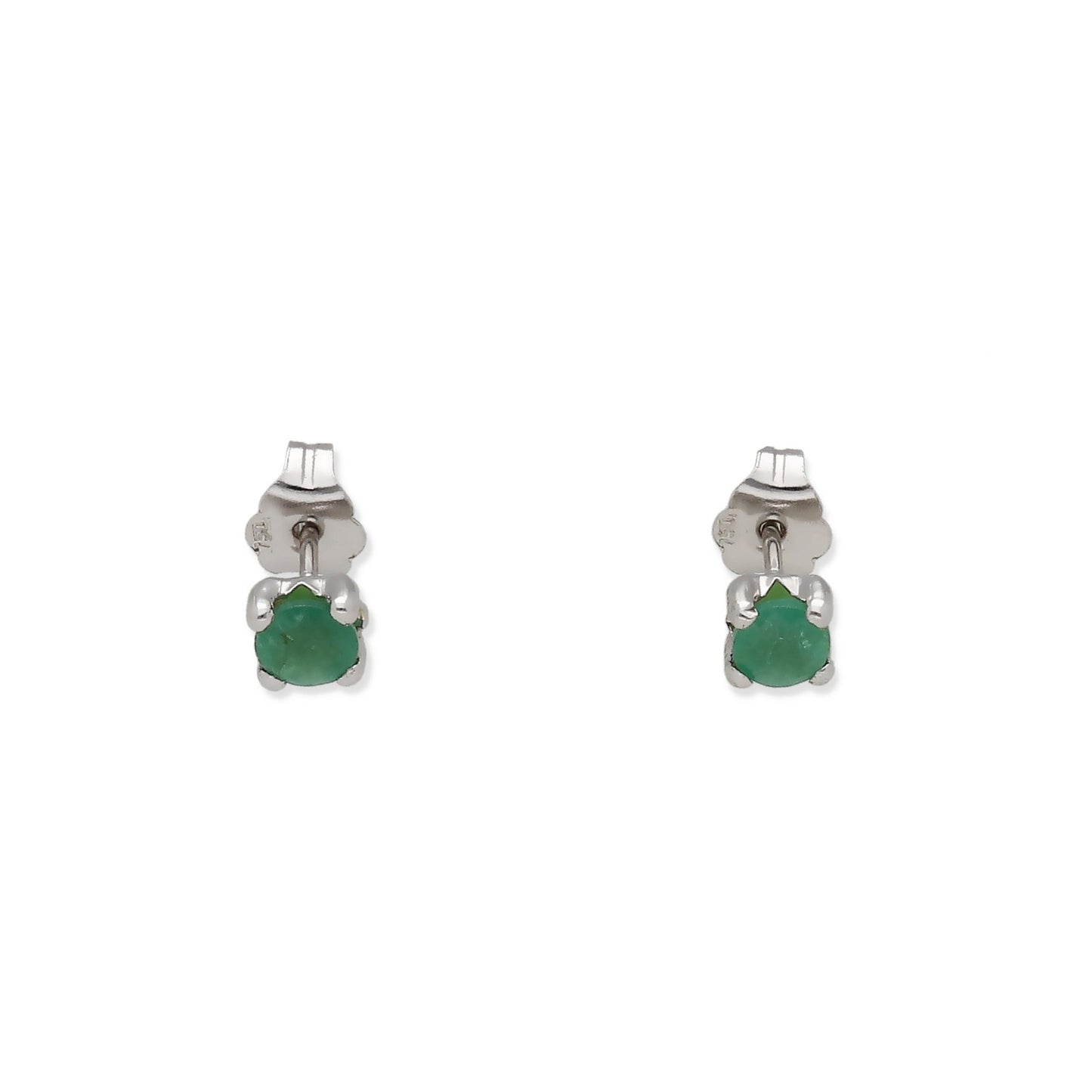 Pendientes de Botón en Oro Blanco 18K con Esmeralda 4mm