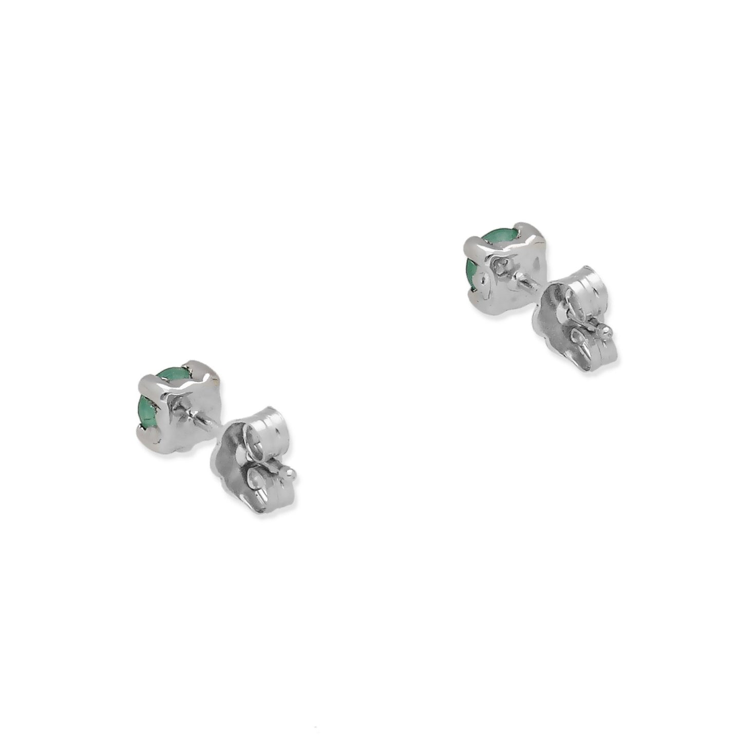 Pendientes de Botón en Oro Blanco 18K con Esmeralda 4mm