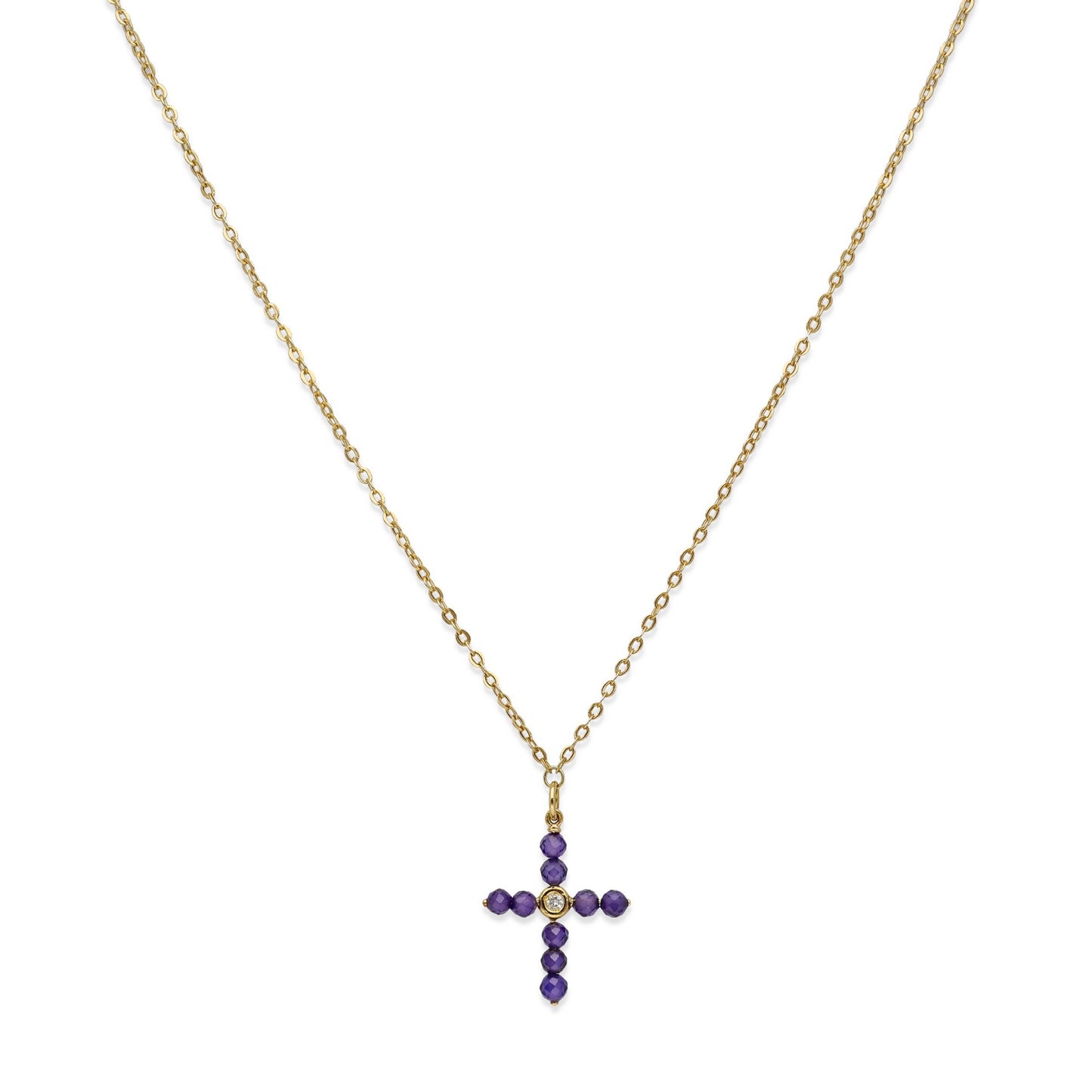 Colgante Cruz en Oro de Ley 18K con Tanzanitas y Diamante Central