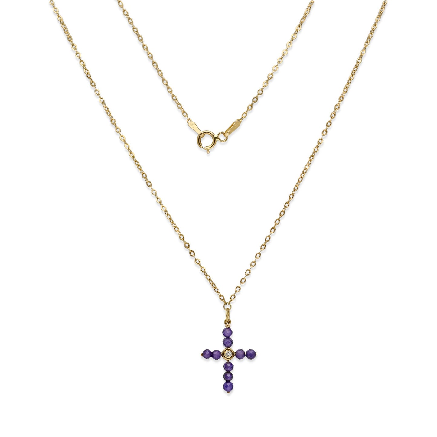 Colgante Cruz en Oro de Ley 18K con Tanzanitas y Diamante Central