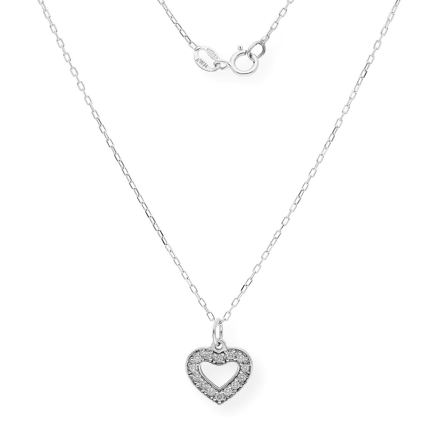 Collar con Colgante de Corazón en Oro Blanco y Diamantes