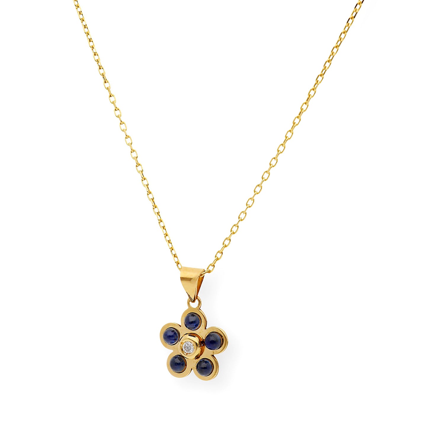 Colgante de Oro Diamante y Zafiros con Diseño de Margarita