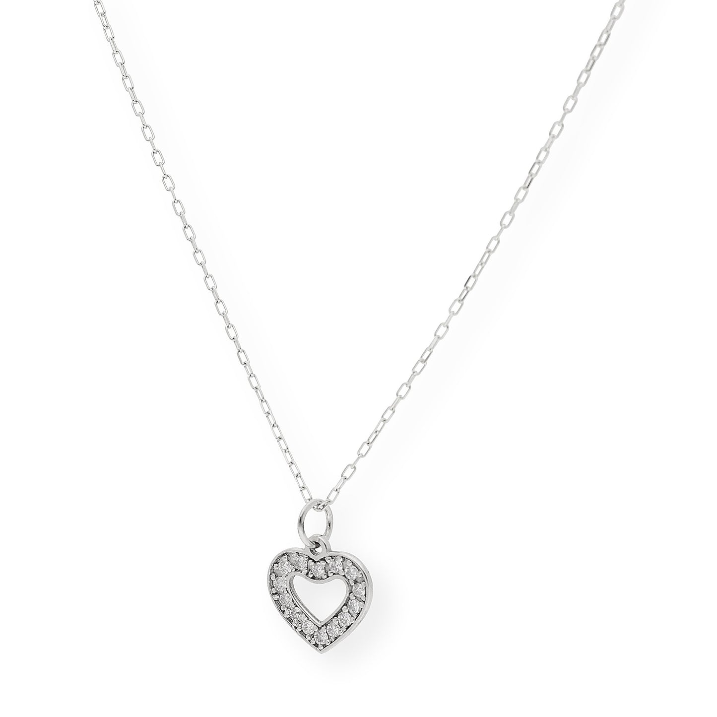Collar con Colgante de Corazón en Oro Blanco y Diamantes