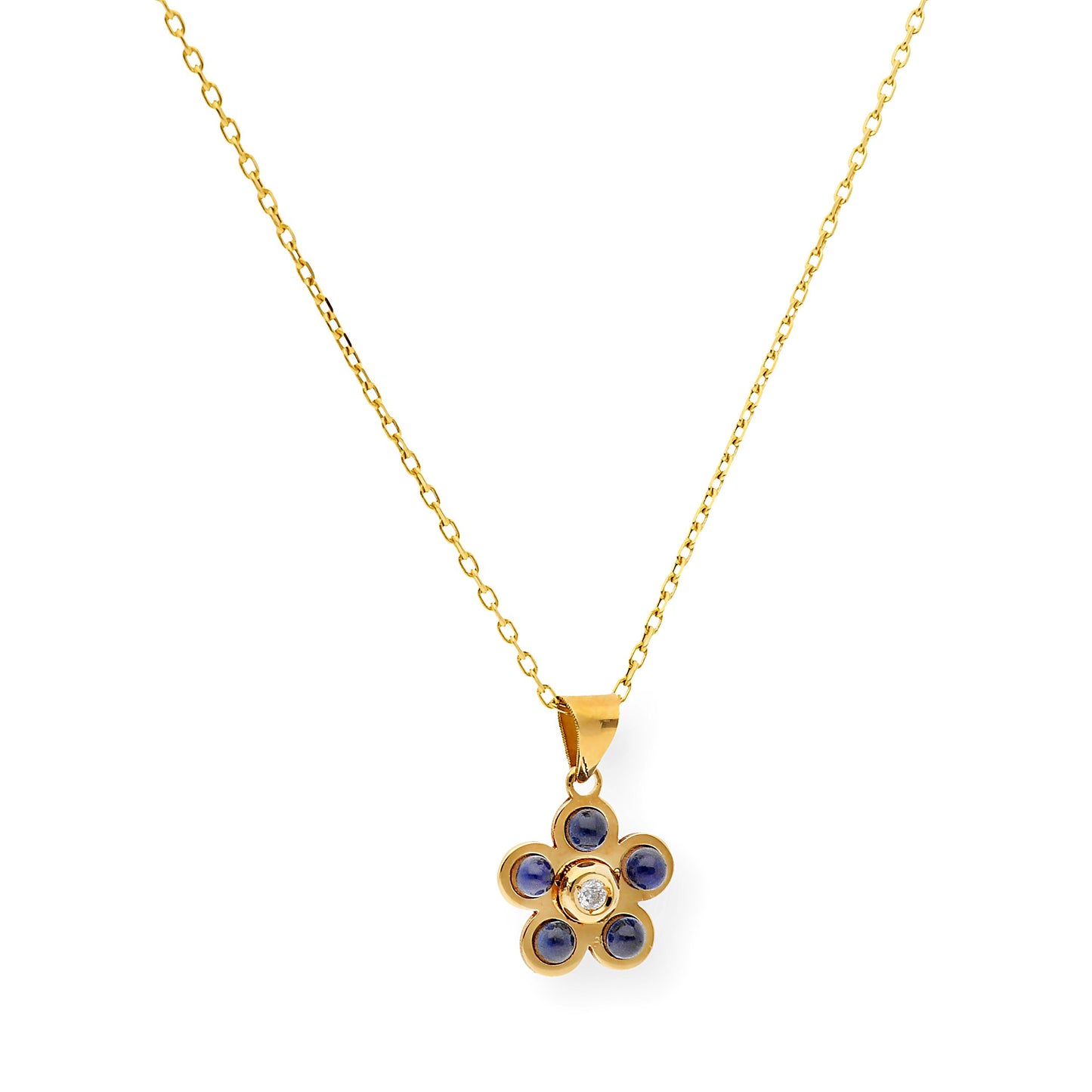 Colgante de Oro Diamante y Zafiros con Diseño de Margarita