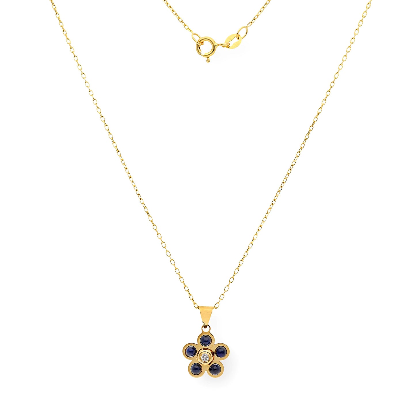 Colgante de Oro Diamante y Zafiros con Diseño de Margarita
