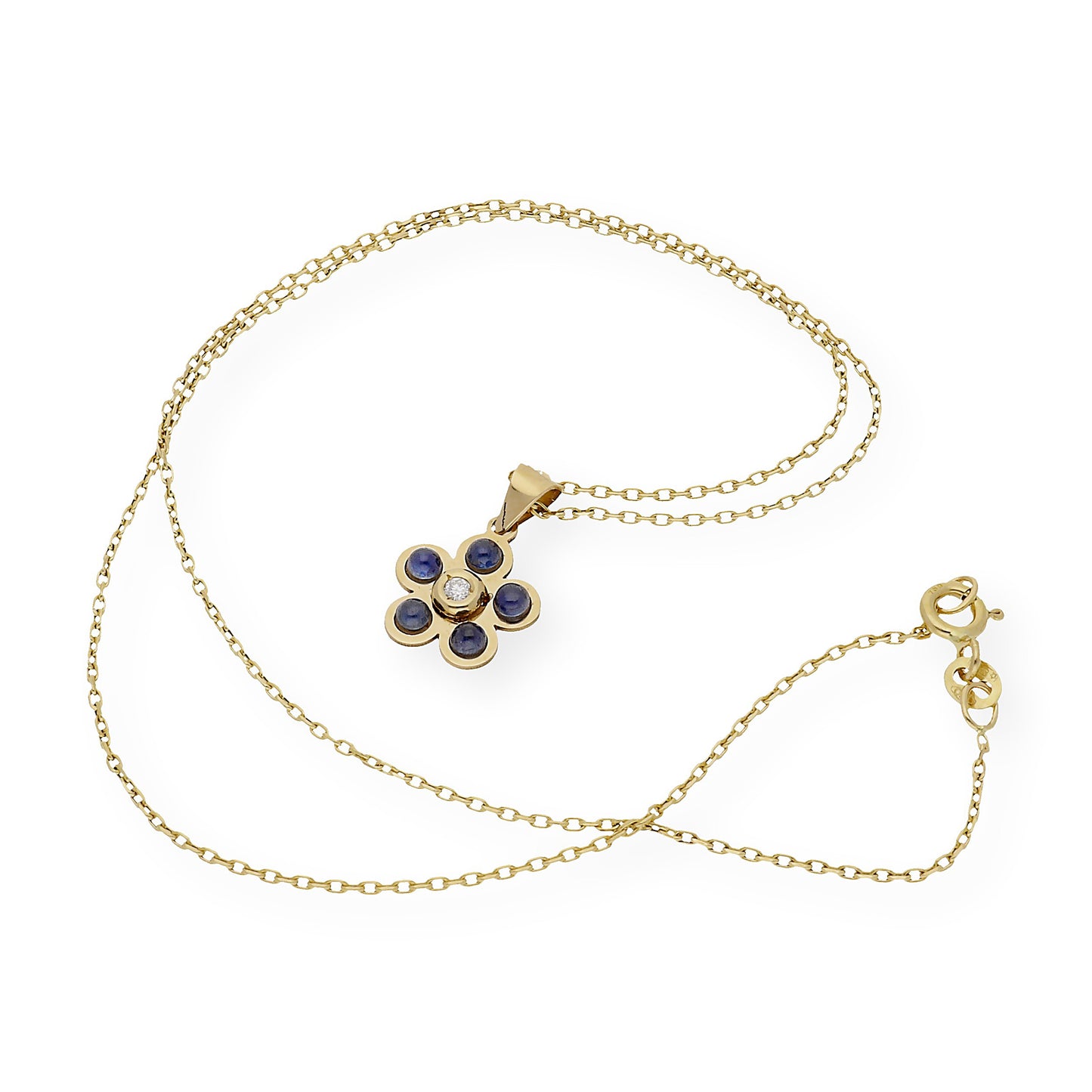 Colgante de Oro Diamante y Zafiros con Diseño de Margarita