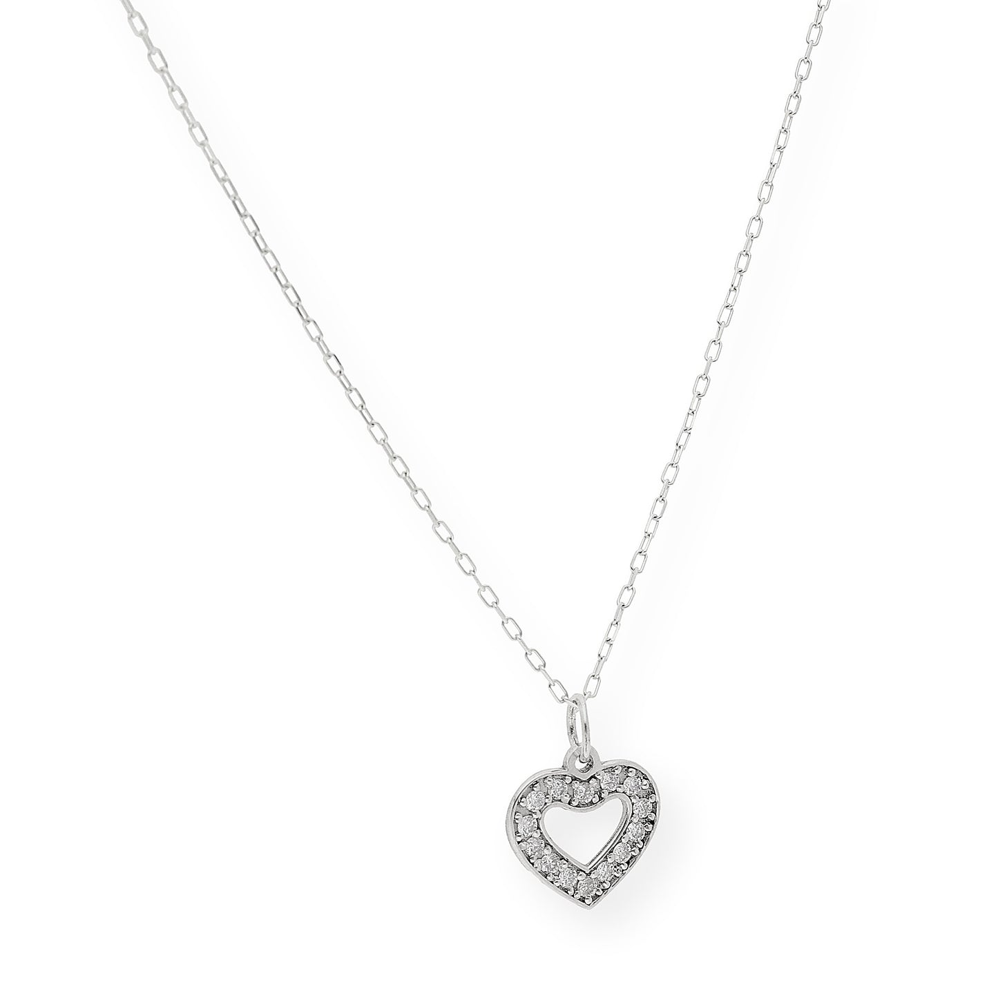 Collar con Colgante de Corazón en Oro Blanco y Diamantes