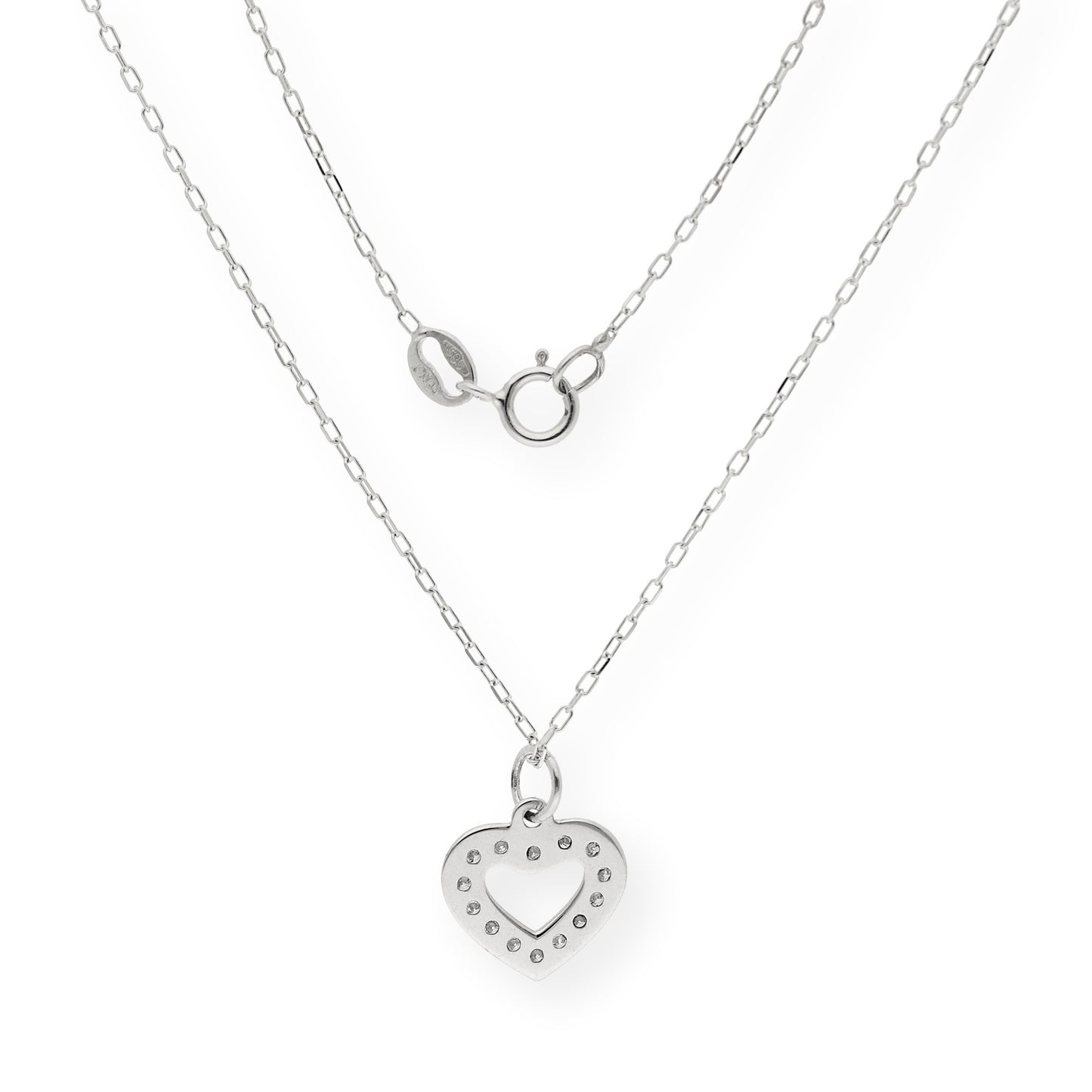 Collar con Colgante de Corazón en Oro Blanco y Diamantes