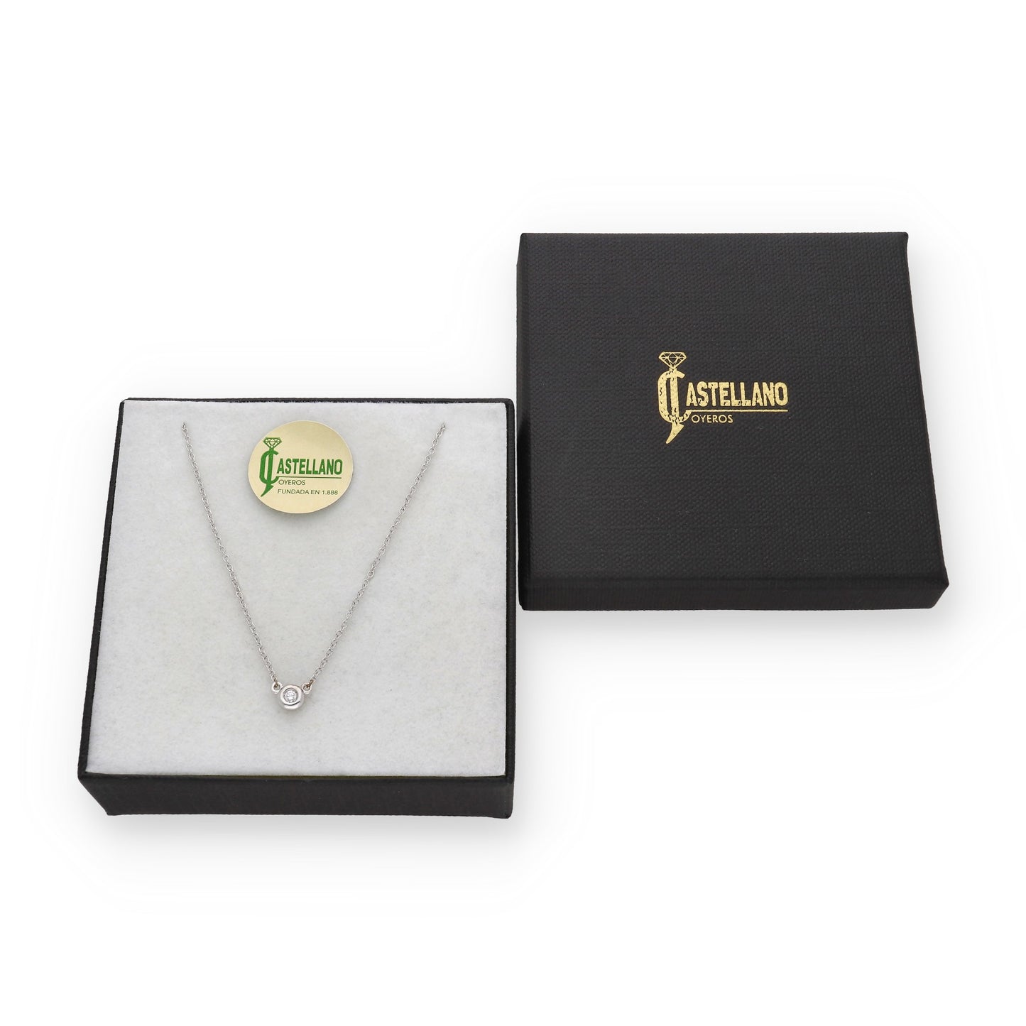 Collar con Colgante Liberty con Diamante y Oro Blanco "Punto de Luz"