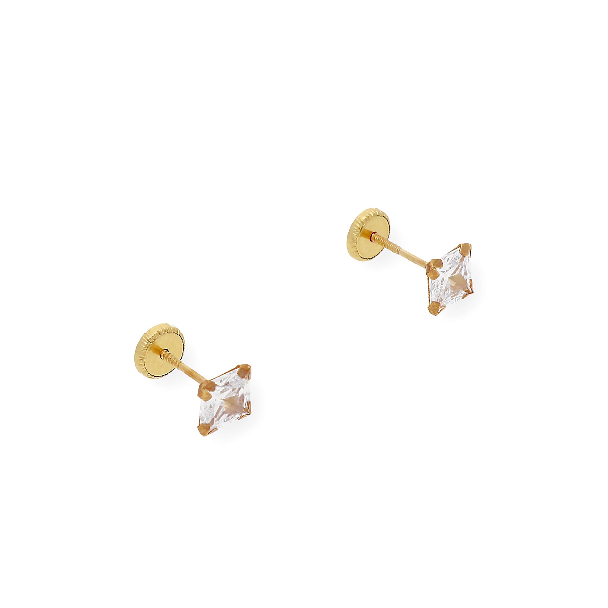 Pendientes Bebé Cuadrado 4 mm en Oro 18K con Circonitas