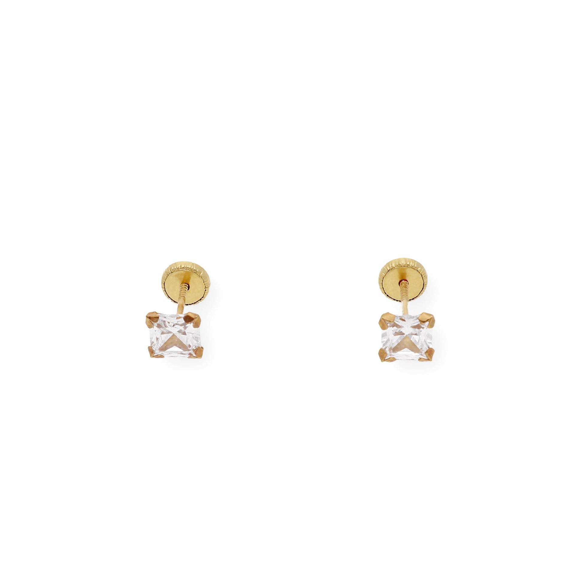 Pendientes Bebé Cuadrado 4 mm en Oro 18K con Circonitas