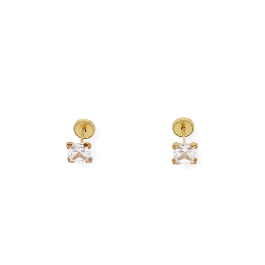 Pendientes Bebé Cuadrado 4 mm en Oro 18K con Circonitas