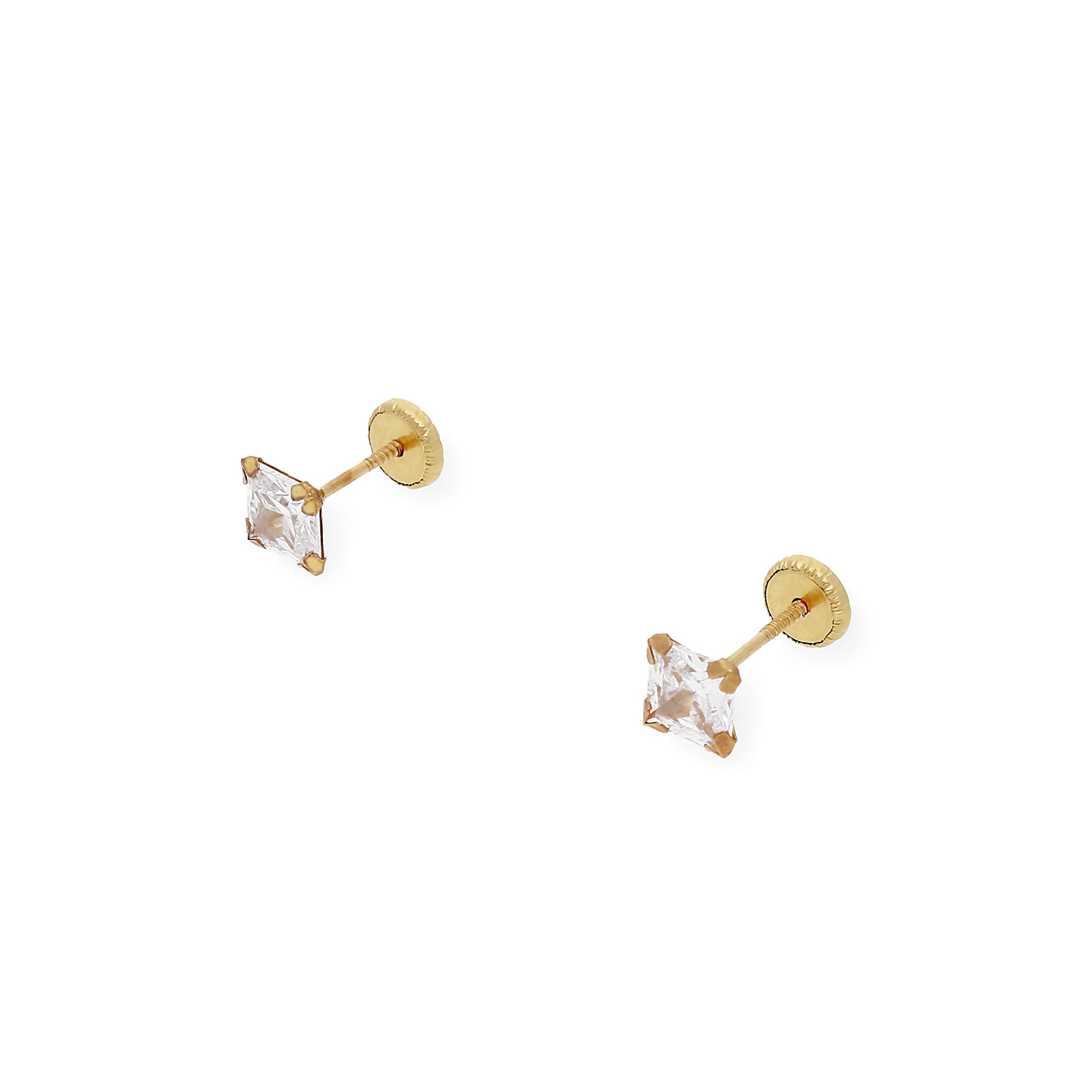 Pendientes Bebé Cuadrado 4 mm en Oro 18K con Circonitas
