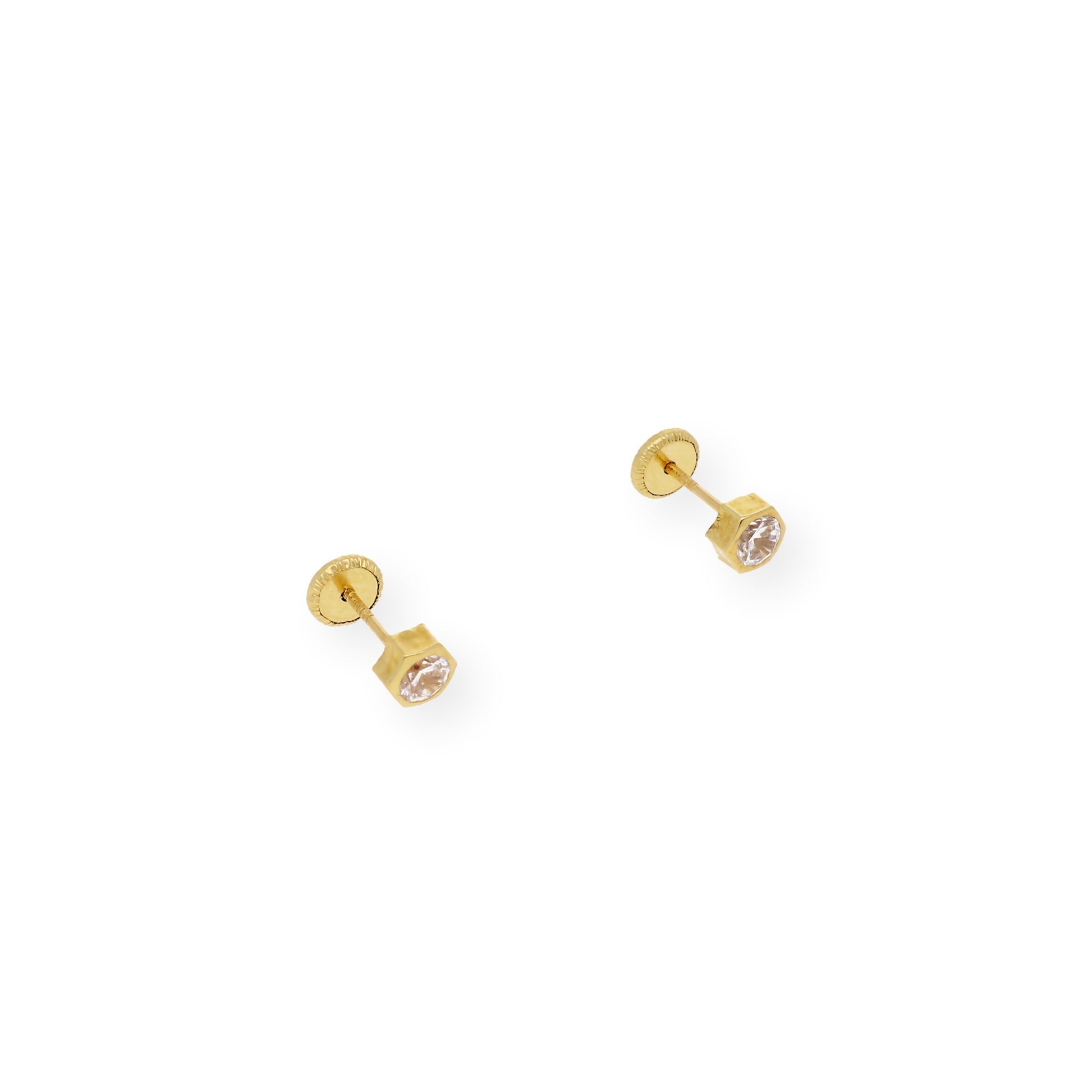 Pendientes Bebé Hexágono 3 mm en Oro 18K con Circonitas