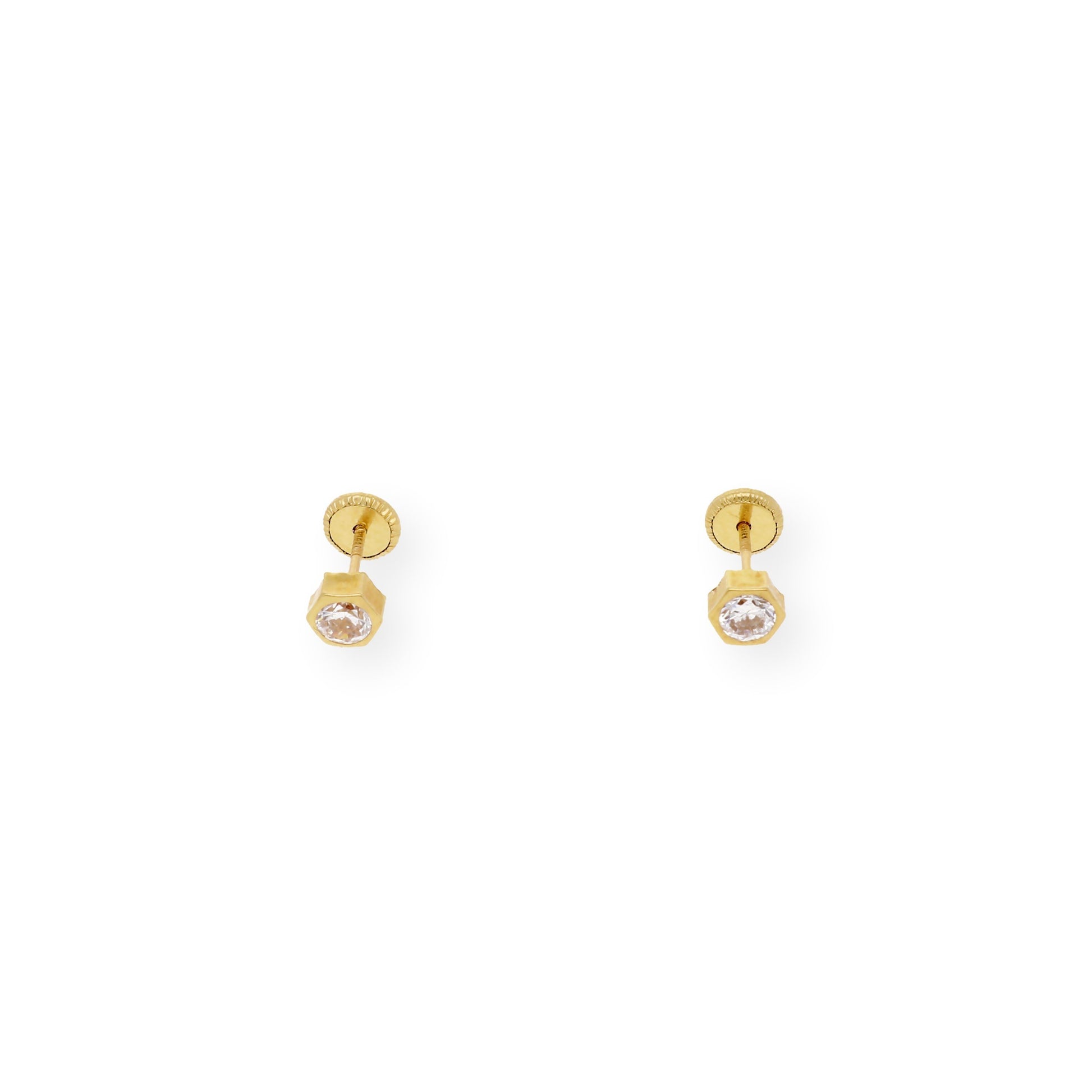 Pendientes Bebé Hexágono 3 mm en Oro 18K con Circonitas
