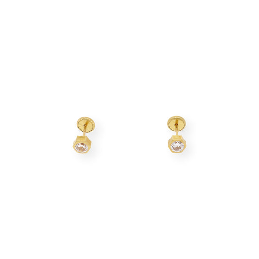 Pendientes Bebé Hexágono 3 mm en Oro 18K con Circonitas