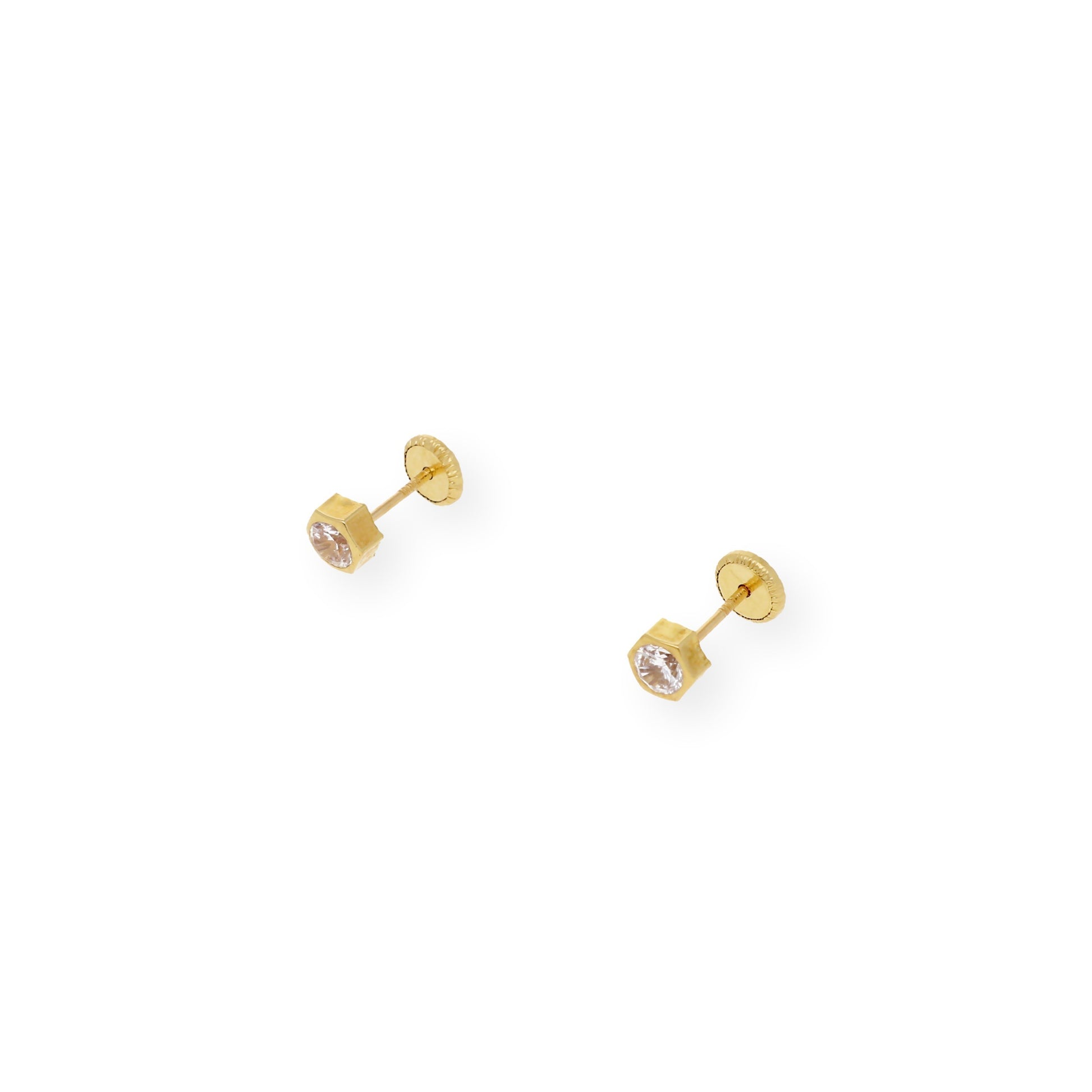 Pendientes Bebé Hexágono 3 mm en Oro 18K con Circonitas