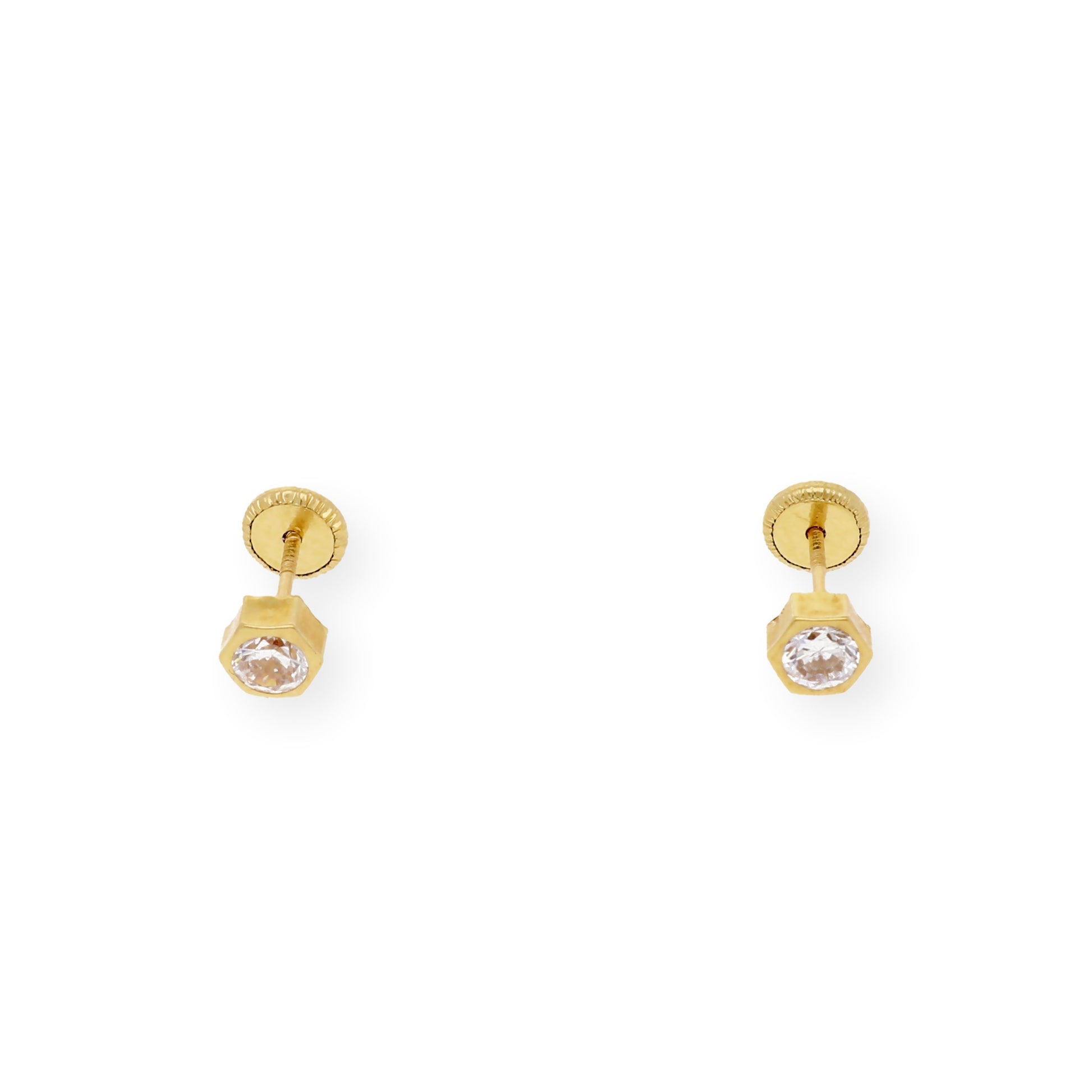 Pendientes Bebé Hexágono 4 mm en Oro 18K con Circonitas