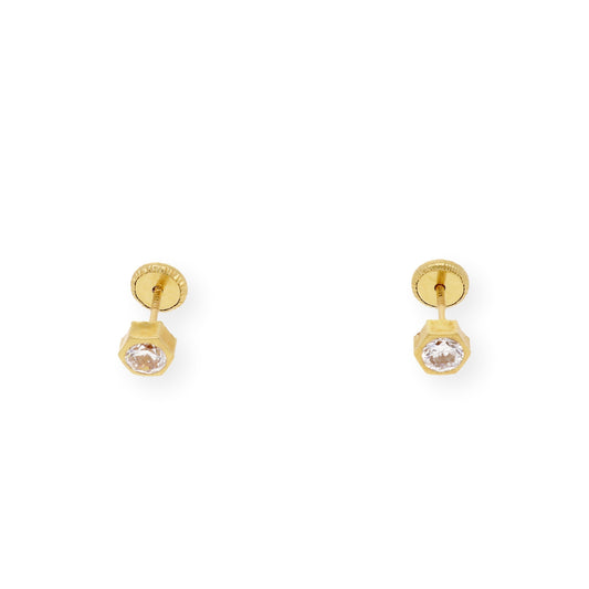 Pendientes Bebé Hexágono 4 mm en Oro 18K con Circonitas
