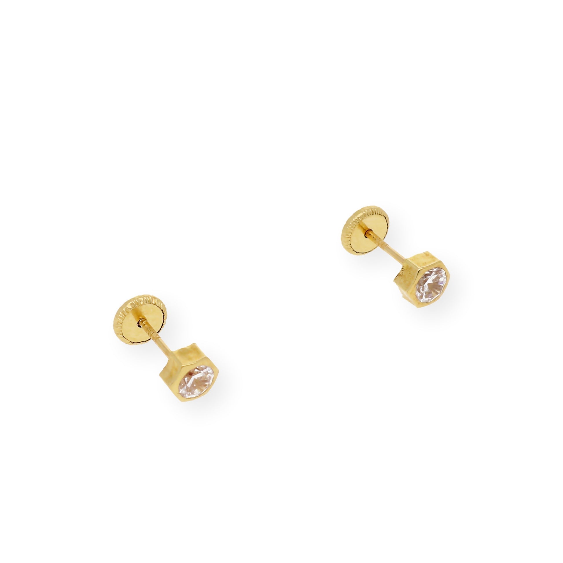 Pendientes Bebé Hexágono 4 mm en Oro 18K con Circonitas