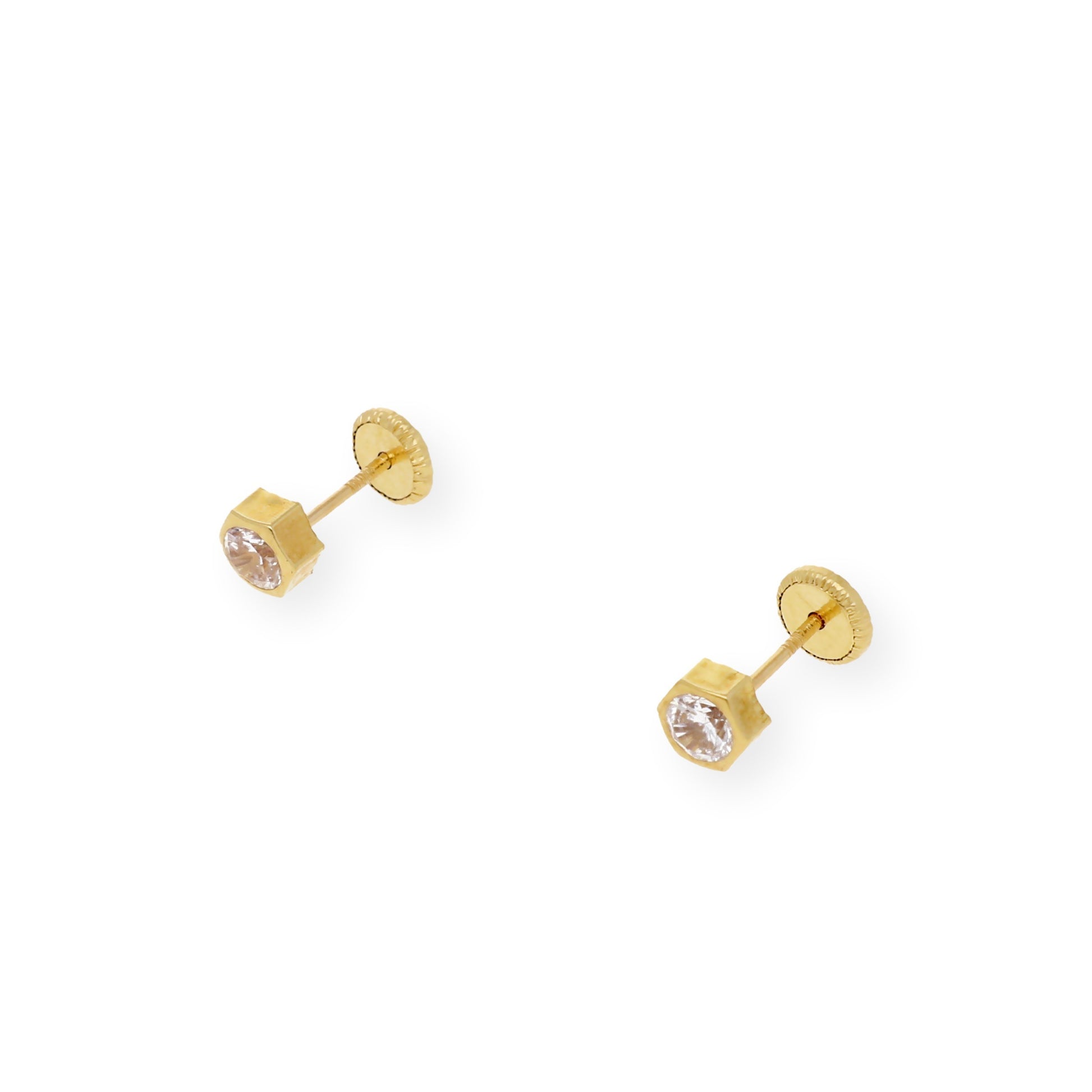 Pendientes Bebé Hexágono 4 mm en Oro 18K con Circonitas