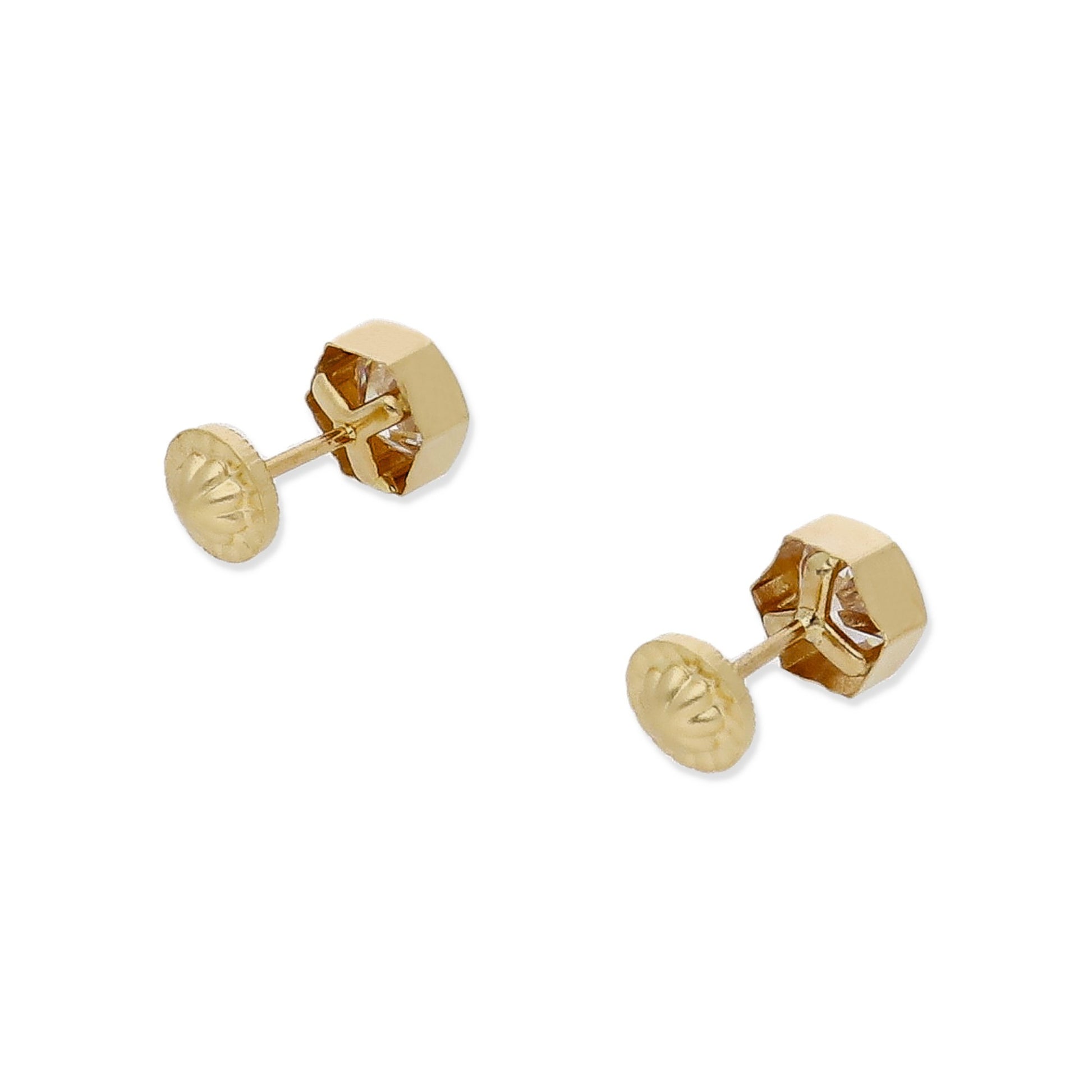 Pendientes Bebé Hexágono 5 mm en Oro 18K con Circonitas