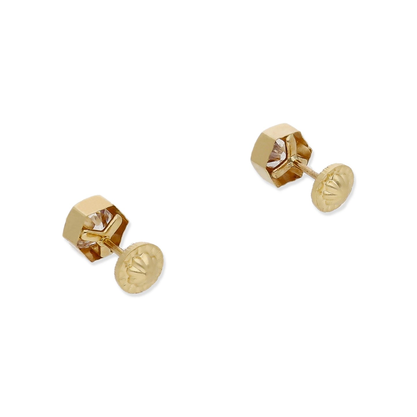 Pendientes Bebé Hexágono 5 mm en Oro 18K con Circonitas