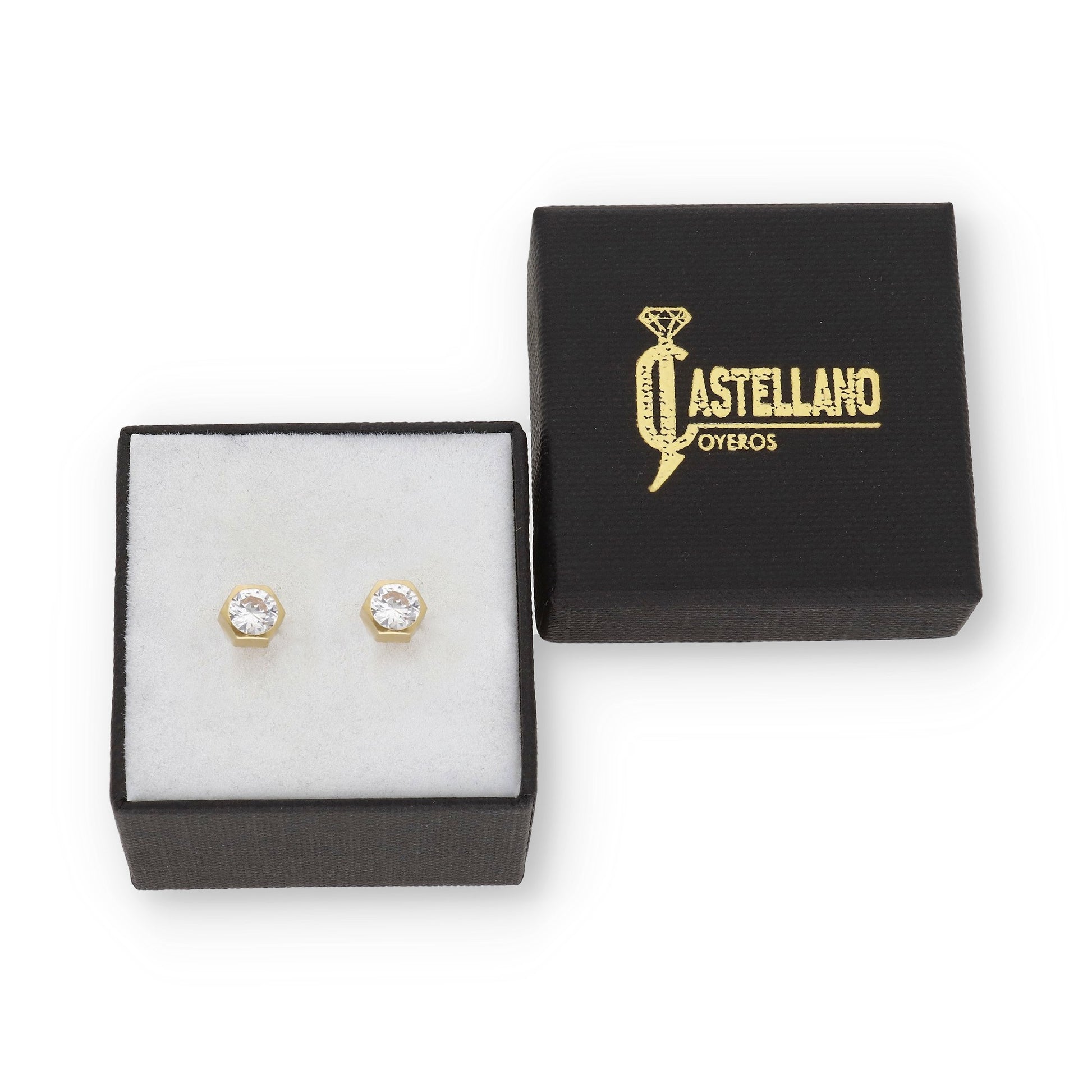 Pendientes Bebé Hexágono 5 mm en Oro 18K con Circonitas