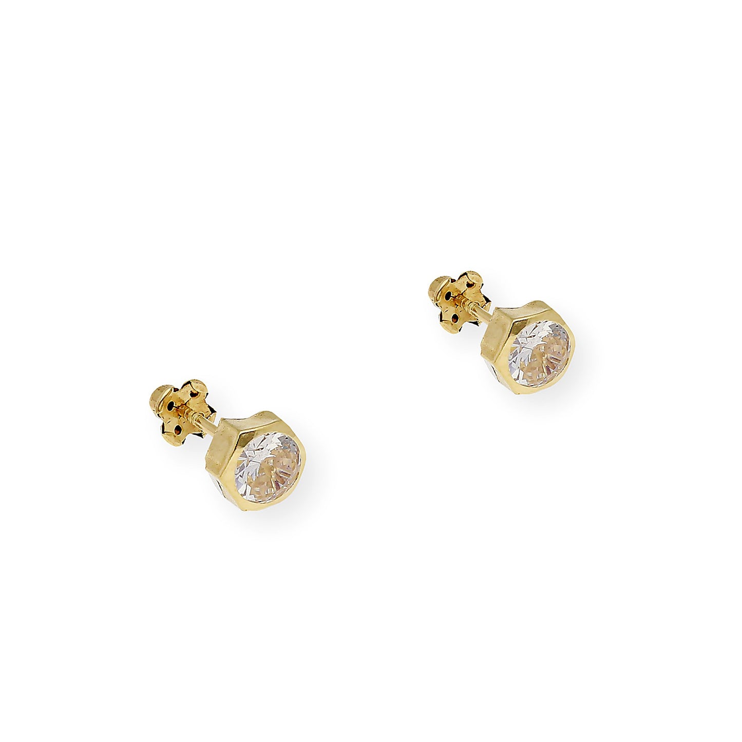 Pendientes Bebé Hexágono 5 mm en Oro 18K con Circonitas