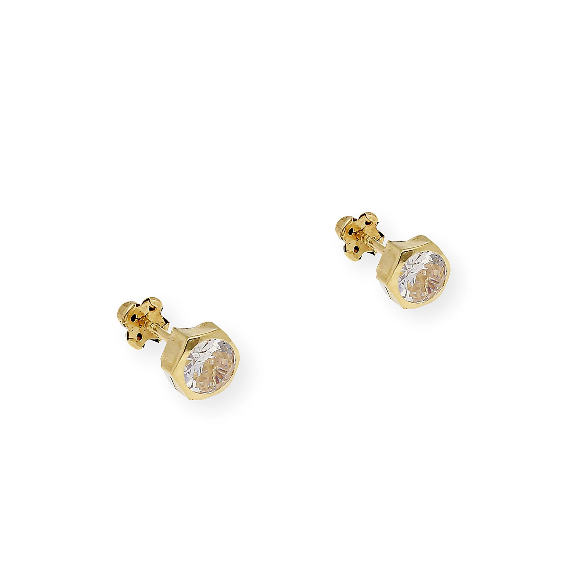 Pendientes Bebé Hexágono 5 mm en Oro 18K con Circonitas