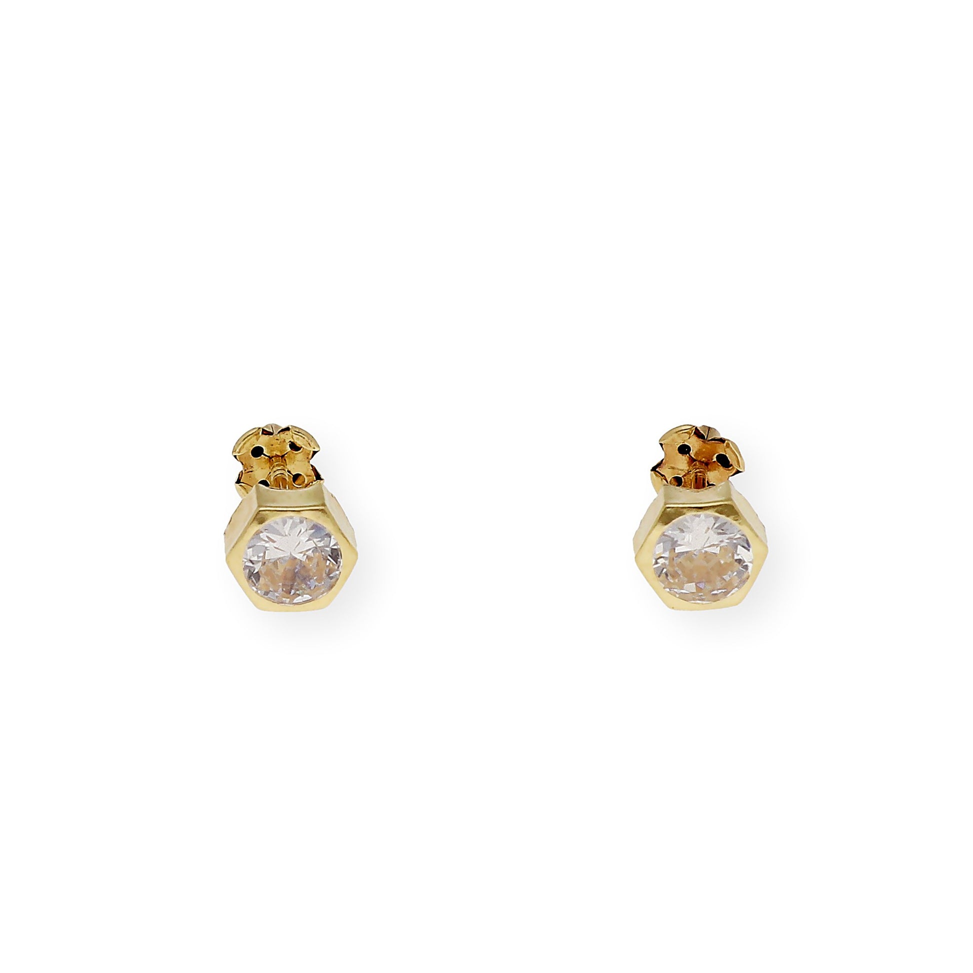 Pendientes Bebé Hexágono 5 mm en Oro 18K con Circonitas