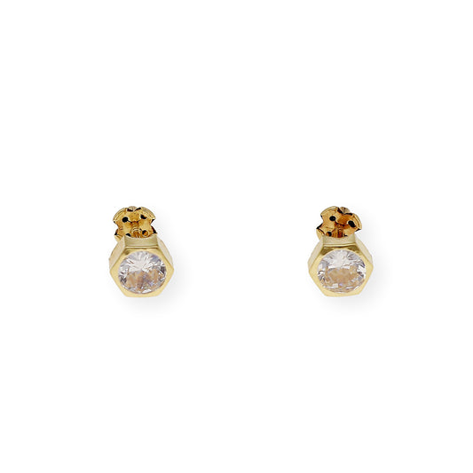Pendientes Bebé Hexágono 5 mm en Oro 18K con Circonitas