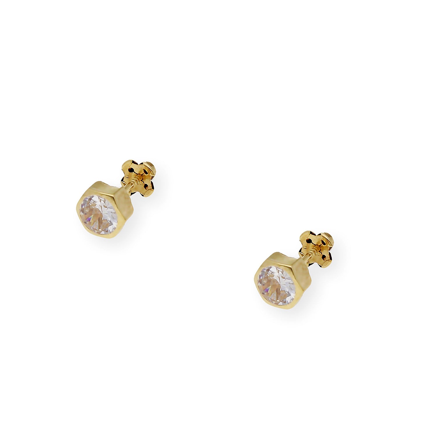 Pendientes Bebé Hexágono 5 mm en Oro 18K con Circonitas