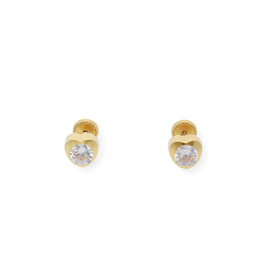 Pendientes Bebé Corazón 5 mm Oro 18K con Circonitas