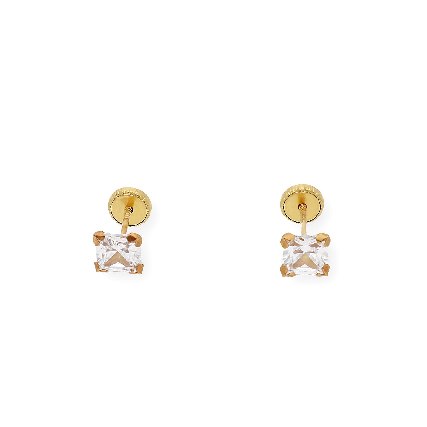 Pendientes Bebé Cuadrado 5 mm en Oro 18K con Circonitas