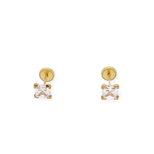 Pendientes Bebé Cuadrado 5 mm en Oro 18K con Circonitas