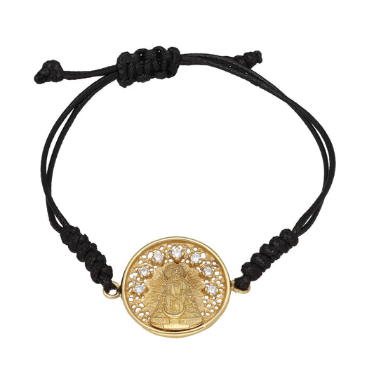 Pulsera Macramé Virgen de la Soledad en Plata Bañada en Oro 18K con Circonitas