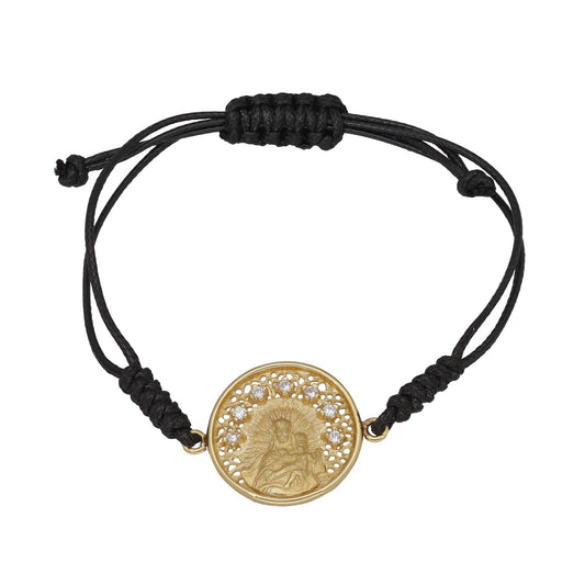 Pulsera Macramé Virgen del Carmen en Plata Bañada en Oro 18K con Circonitas